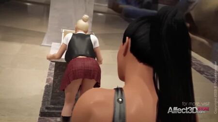 3D动画：双性女友在博物馆里做爱