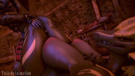 TwitchyAnimation 制作的 3D Yiff 纯种兽人色情片 E621 FYE 怪物猎人 r34 rule34 鳞甲龙与紫色豺的交配