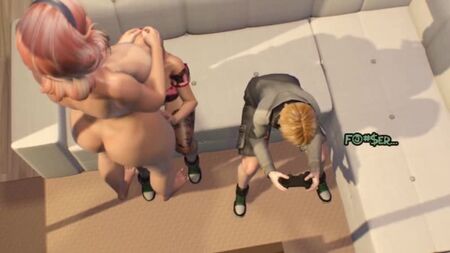 3D人妖妈妈操少女女儿——卡通人妖在儿子玩游戏机时操女孩 3D双性人动画